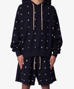 All Over Button Hoodie - Black