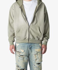 Faded Basic Zip Up Hoodie - Washed Olive